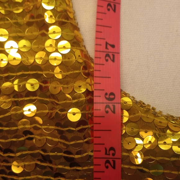 Vintage Silk Gold Sequined Made In India Dolman Sleeve Metallic Crew Neck L - Picture 11 of 12